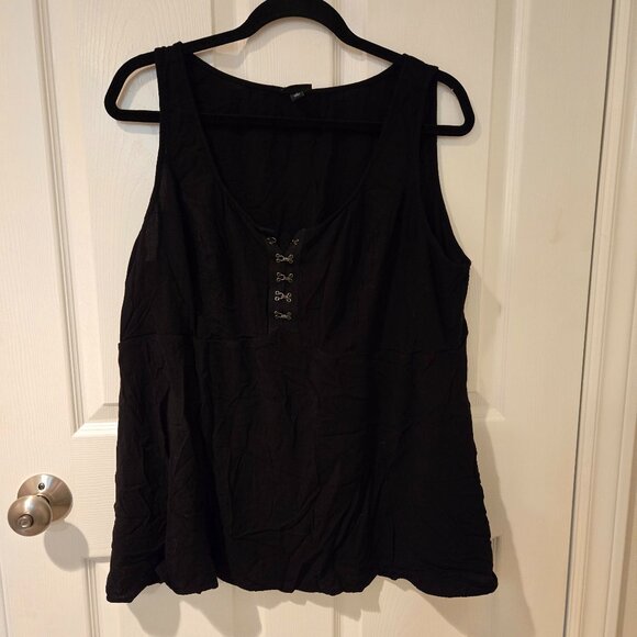 Torrid Fit and Flare Rayon Slub Sleeveless Tank Top Black 2 - Picture 1 of 4